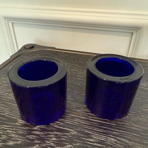 littala Marimekko Kivi Glass Cobalt Blue Votive Candles Holders Finland Pair